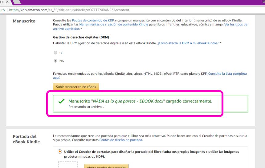 Captura de pantalla publicar eBook