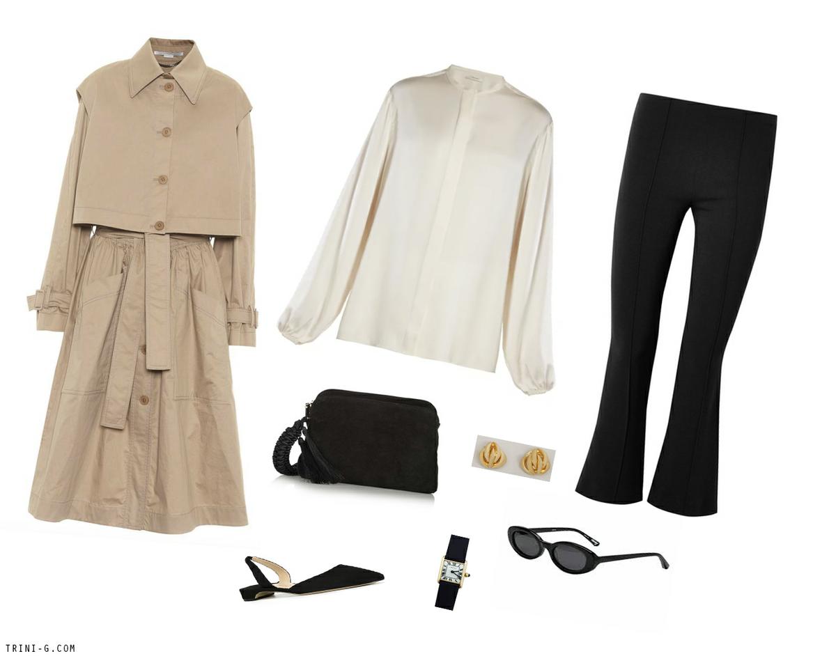 Trini | Stella McCartney trench coat The Row trousers