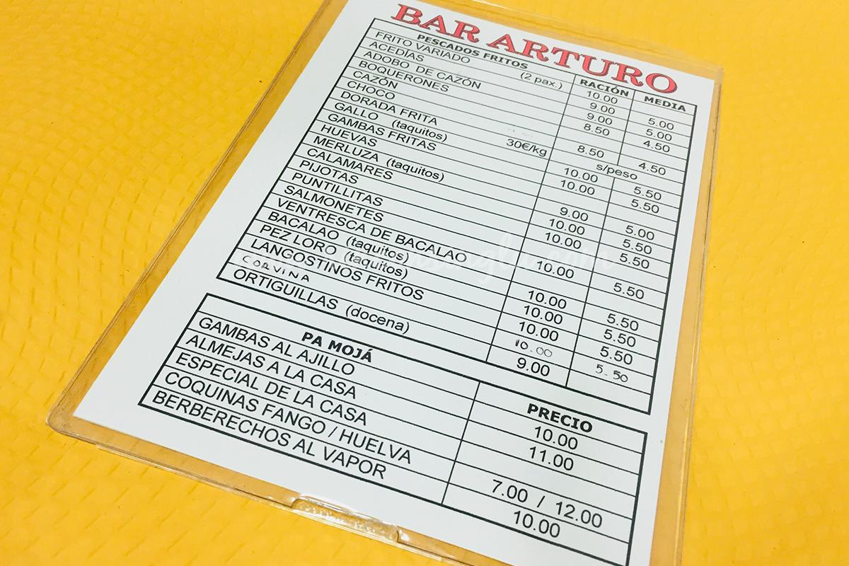 carta bar arturo jerez cadiz