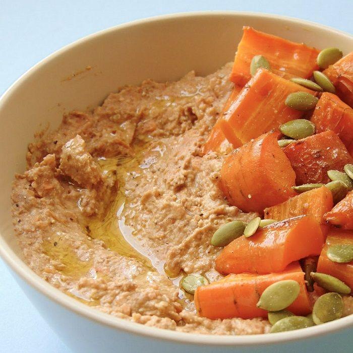 Hummus de lentejas y zanahoria asada