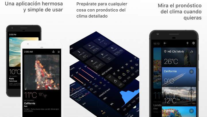 las mejores aplicaciones de tiempo para Android las mejores apps y widgets de pronóstico meteorológico con datos minuto a minuto sobre el clima, temperatura, humedad, presión, alerta de tormentas radar varias ubicaciones y más