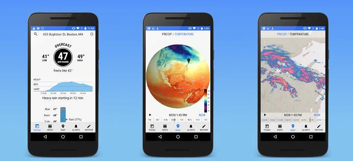 las mejores aplicaciones de tiempo para Android las mejores apps y widgets de pronóstico meteorológico con datos minuto a minuto sobre el clima, temperatura, humedad, presión, alerta de tormentas radar varias ubicaciones y más