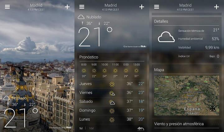 las mejores aplicaciones de tiempo para Android las mejores apps y widgets de pronóstico meteorológico con datos minuto a minuto sobre el clima, temperatura, humedad, presión, alerta de tormentas radar varias ubicaciones y más
