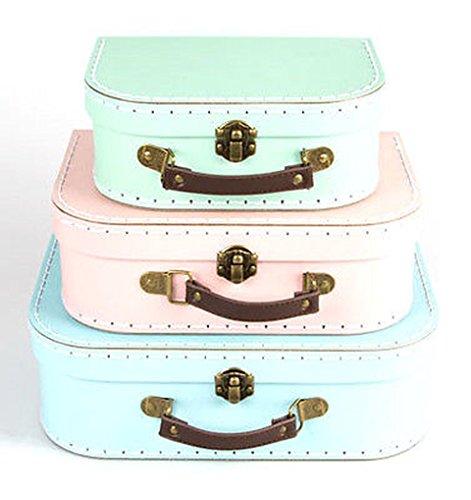 Sass & Belle - Set de 3 cajas con diseño de maleta vintage en colores pastel (3 tamaños distintos), color verde, rosa y azul