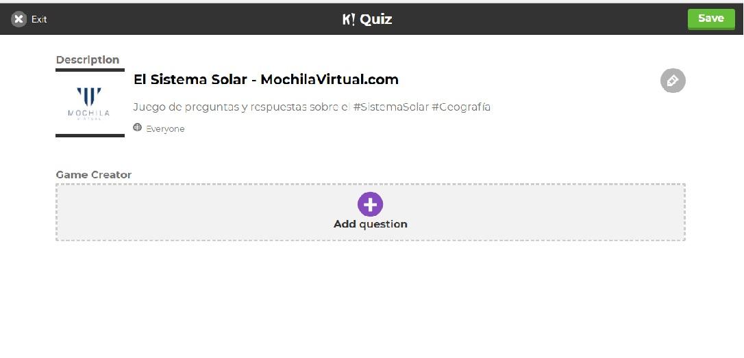 Pantalla para agregar preguntar a nuestro quiz.