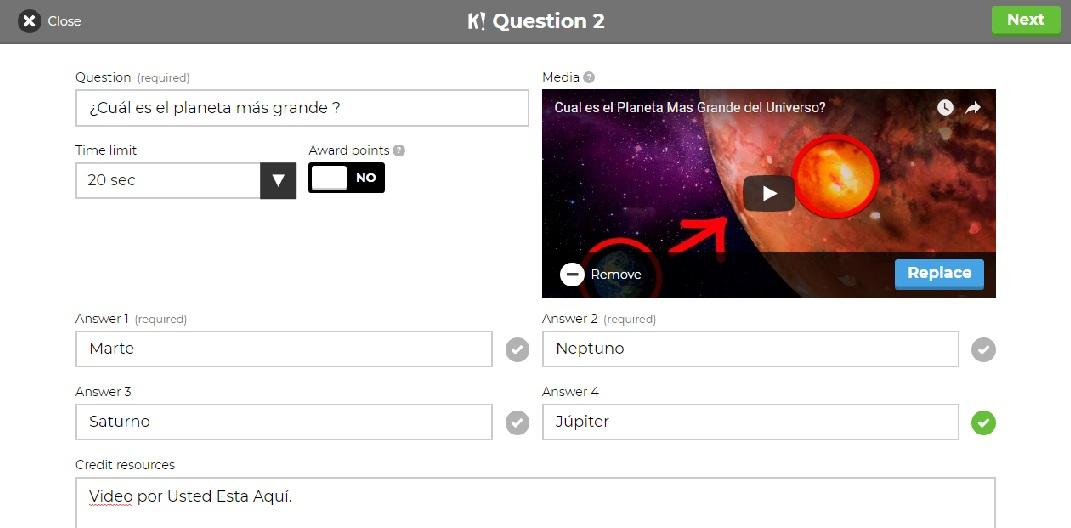 Configurar video en pregunta