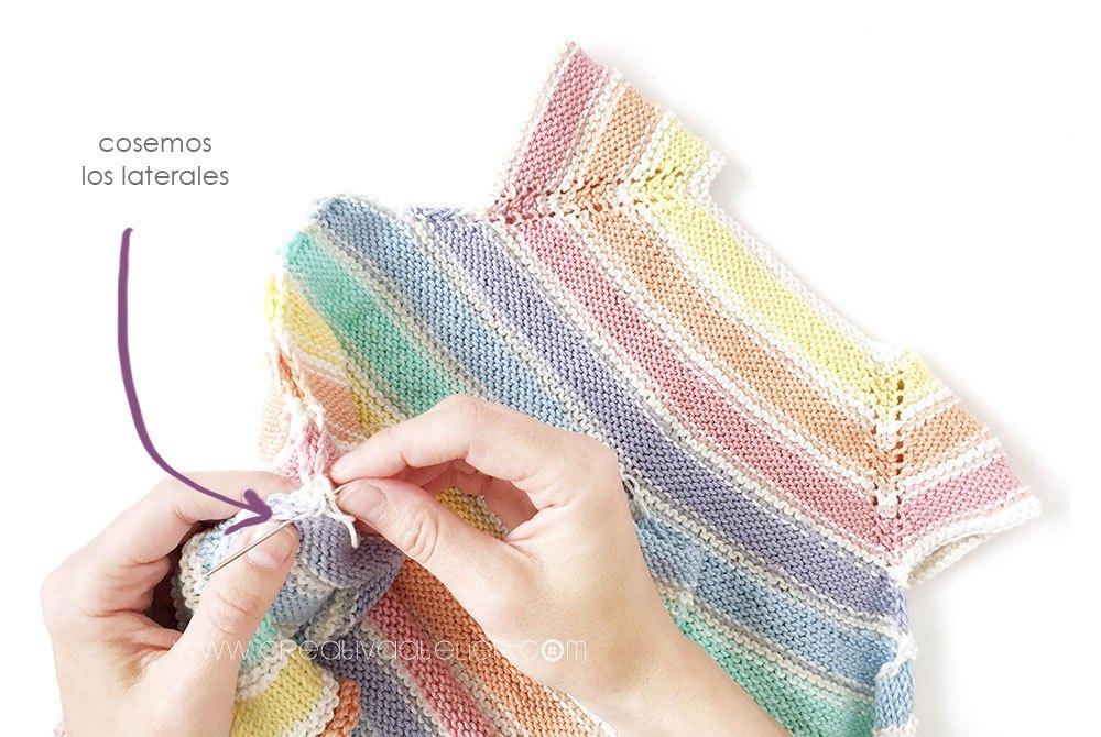 Cómo hacer un pelele arcoíris de punto de bebé DIY - Tutorial y Patrón