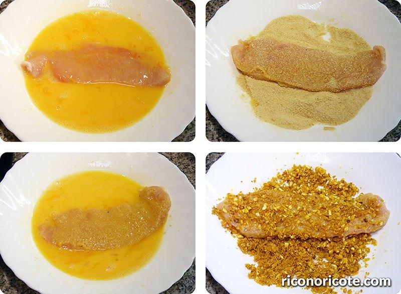 Pechugas empanadas con salsa de champiñones