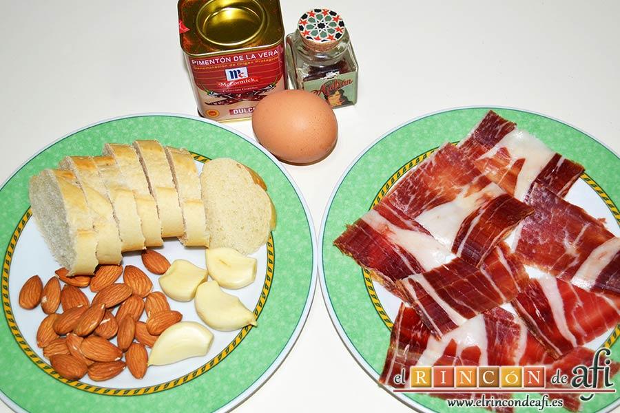 Sopa de pan con majada de almendras, preparar los ingredientes