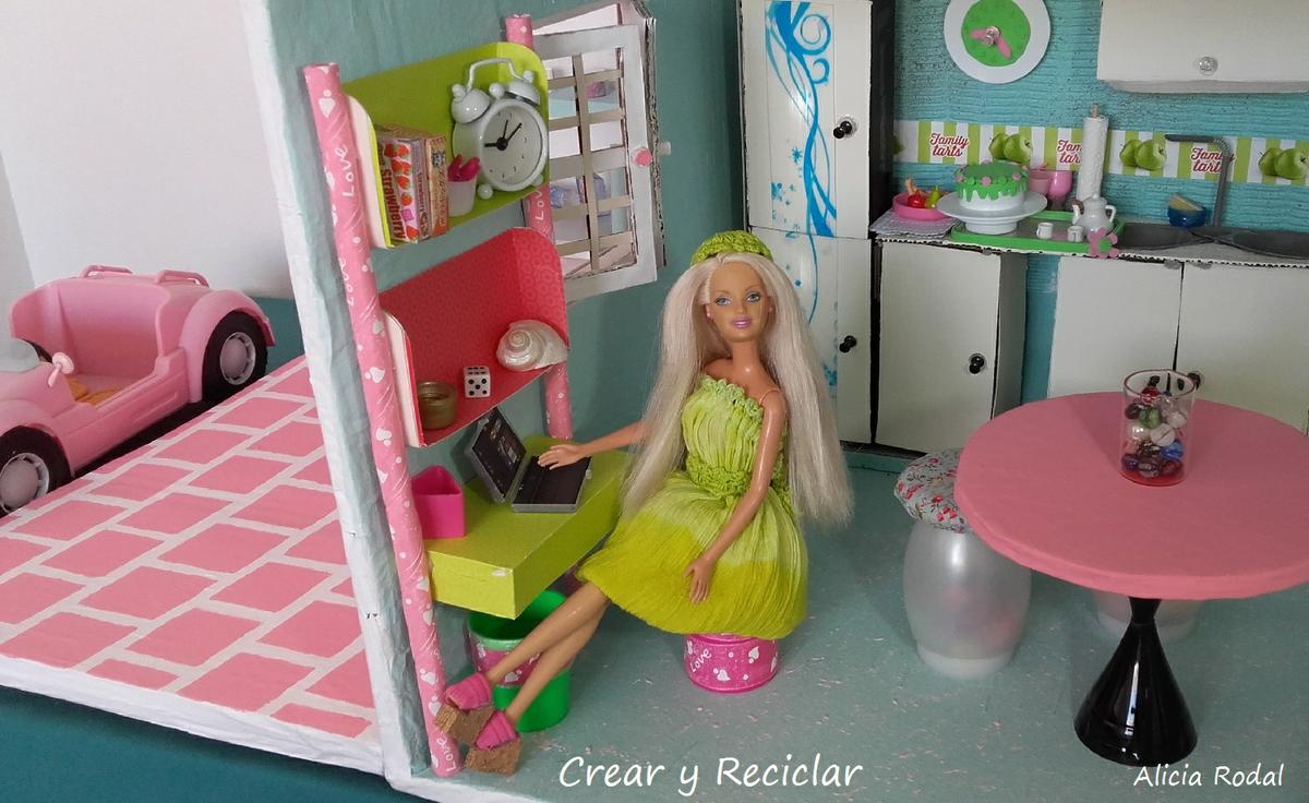 Office para casa de muñecas DIY mesa escritorio con repisas