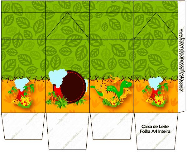 Dinosaurs Party Free Printable Milk Box.