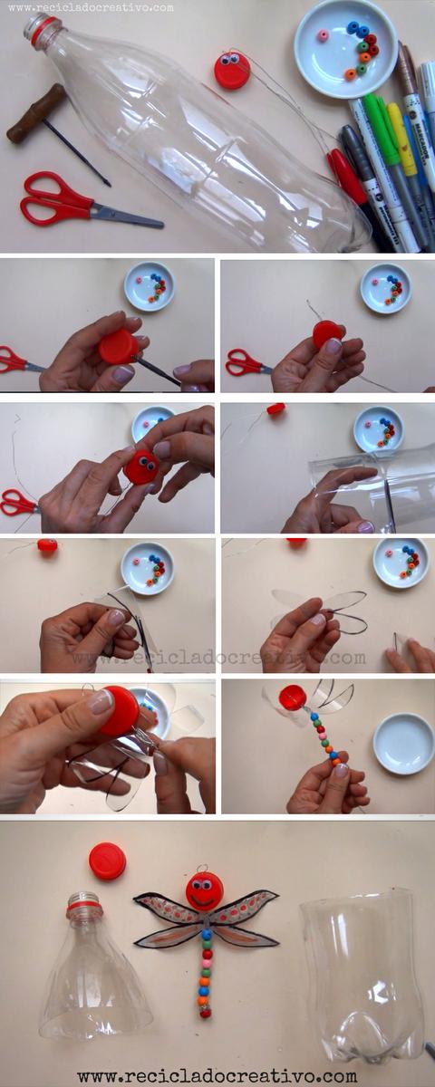 Paso a paso para hacer libélulas con botellas de plástico