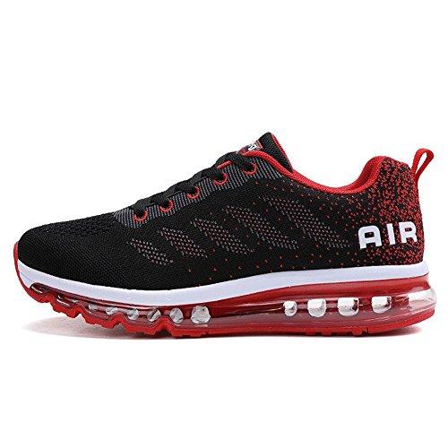 Bety® Air Zapatillas de Running Para Hombre Mujer Zapatos Para Correr y Asfalto Aire Libre y Deportes Calzado Black Red 42