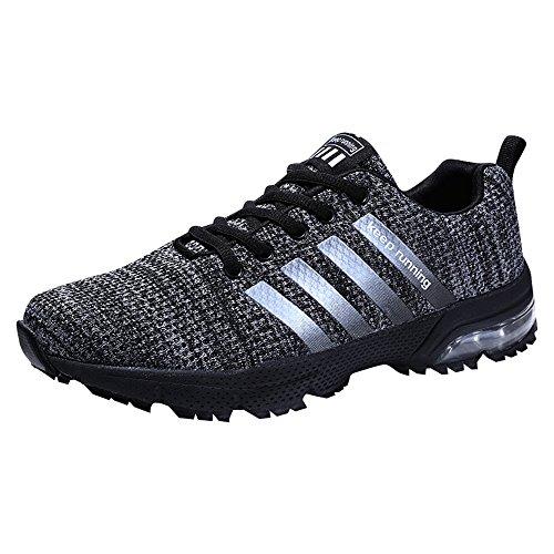 PAMRAY Zapatillas de Deportivas Para Correr Mujeres Atlético Running Air Cushion 3cm Respirable Sneakers Negro Azul Rojo Blanco Negro 42