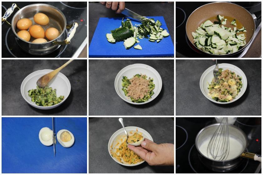 huevos rellenos con bechamel y calabacin