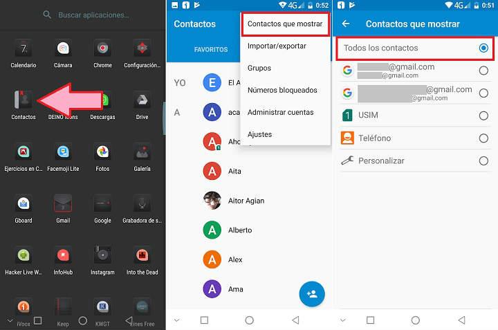 Restaurar contactos del teléfono en Android desde copia de seguridad desde SIM o desde Gmail