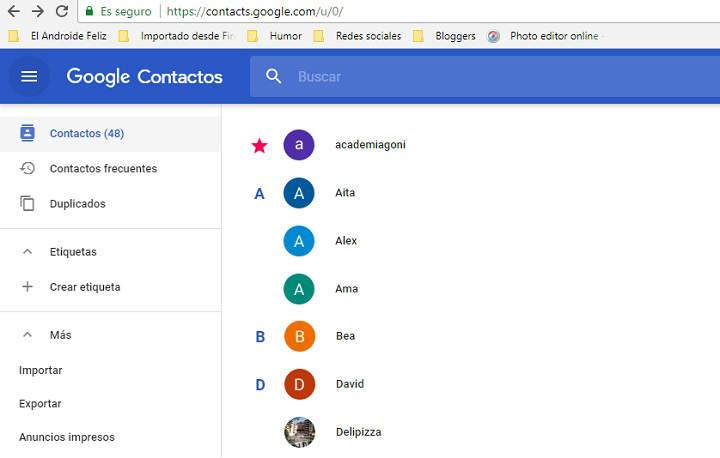 Restaurar contactos del teléfono en Android desde copia de seguridad desde SIM o desde Gmail