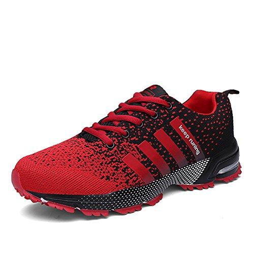 Sollomensi Zapatos para Correr en Montaña y Asfalto Aire Libre y Deportes Zapatillas de Running Padel para Hombre Rojo 42