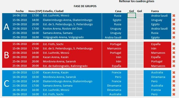 Fase de grupos Porra Mundial 2018 Excel
