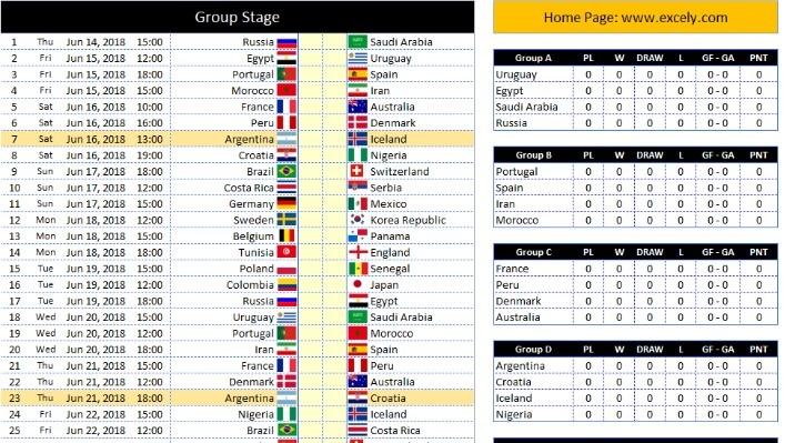 Fifa World Cup 2018 Schedule Excel