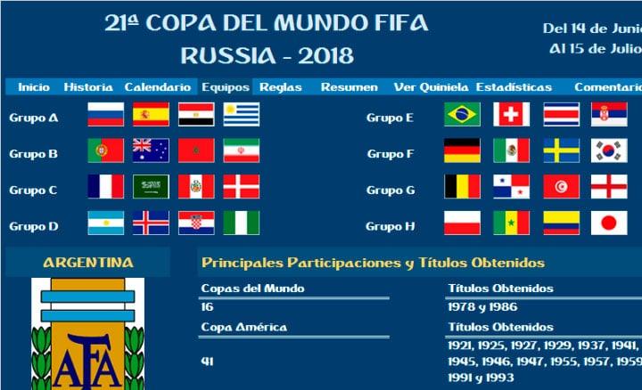 Planilla Fixture Hoja Resultados Excel Rusia 2018