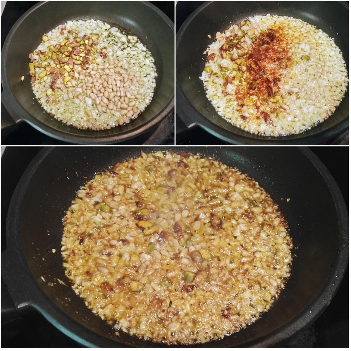 pistachos, coliflor, piñones