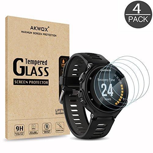 [4 Unidades] Protector de Pantalla para Garmin Forerunner 735XT Akwox [9H Dureza] Cristal Vidrio Templado para Garmin Forerunner 735XT GPS Multisport and Running Watch Cristal Templado