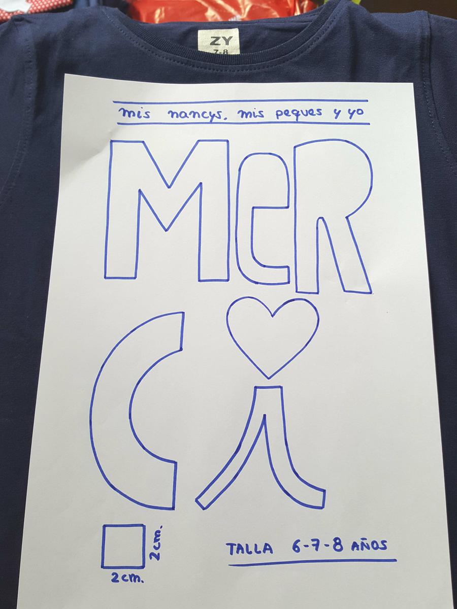 mis nancys, mis peques y yo, tutorial aplique en camiseta merci, situar plantilla