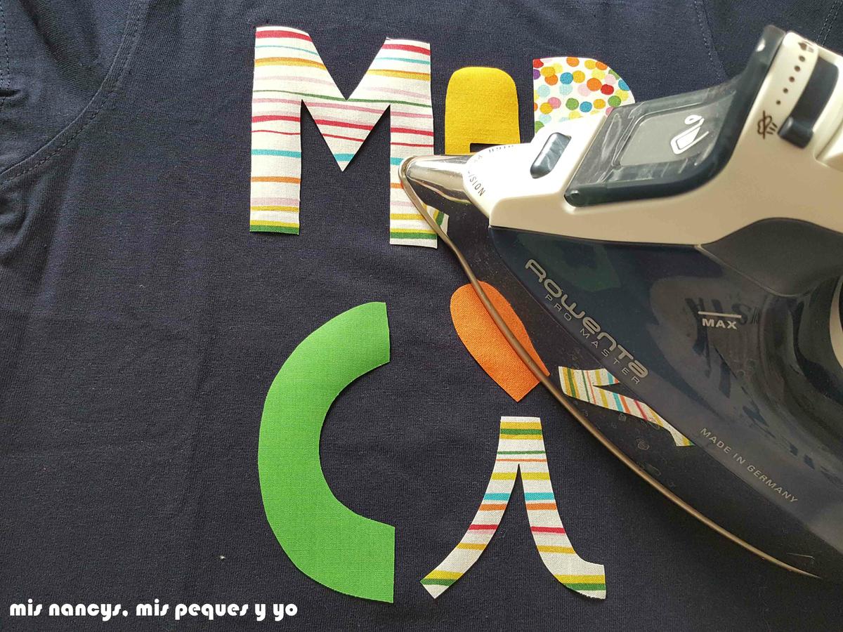 mis nancys, mis peques y yo, tutorial aplique en camiseta merci, planchar sin vapor