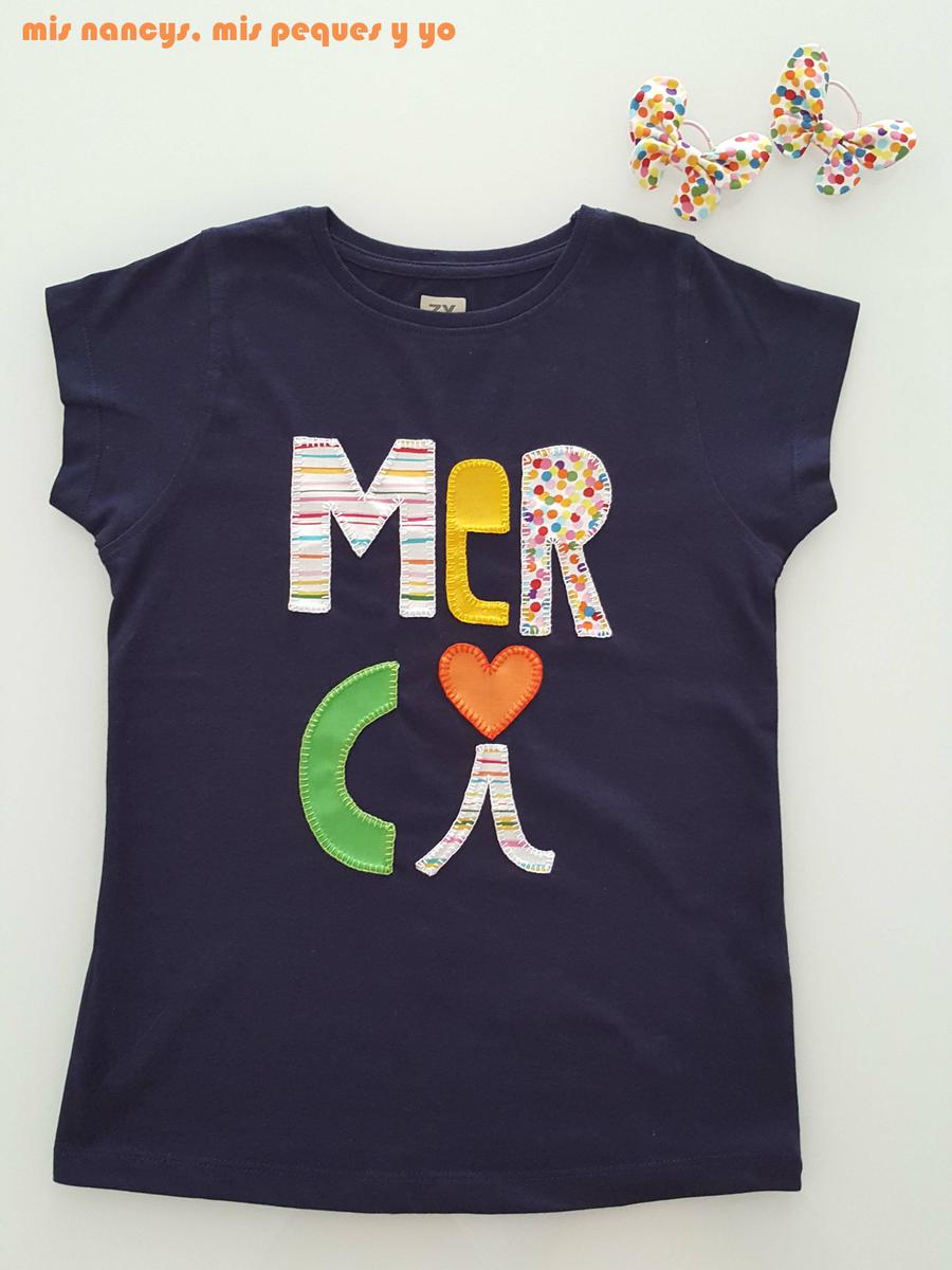 mis nancys, mis peques y yo, tutorial aplique en camiseta merci, camiseta terminada