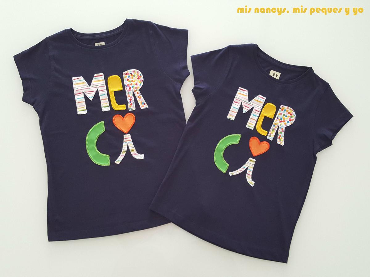 mis nancys, mis peques y yo, tutorial aplique en camiseta merci, dos camisetas terminadas