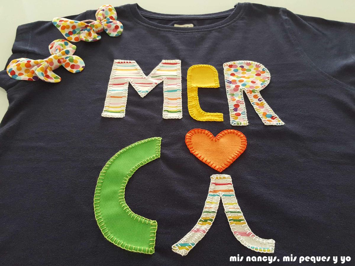 mis nancys, mis peques y yo, tutorial aplique en camiseta merci, dos camisetas terminadas detalle