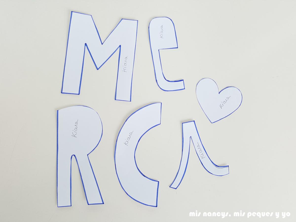 mis nancys, mis peques y yo, tutorial aplique en camiseta merci, recortamos las letras