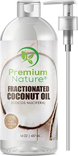 Fractionated Coconut Oil Massage Oils - Liquid MCT Natural & Pure Body Oil Carrier Massage Oil - for Hair & Skin 16 Oz Clear Pump Included Premium Nature