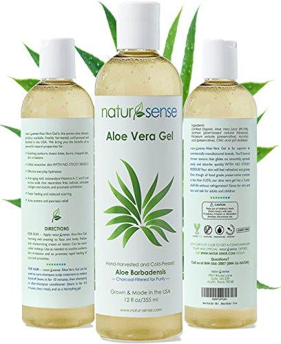 Organic Aloe Vera Gel Great for Face, Hair, Sunburn, Acne, Razor Bumps, Psoriasis, Eczema - 12 oz.