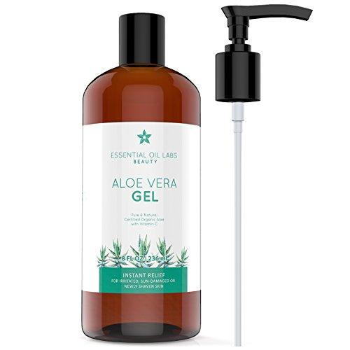 Aloe Vera Gel, 8 oz, Organic, Pure and Natural - Instant Hydrating Relief For Irritated Skin by Essential Oil Labs