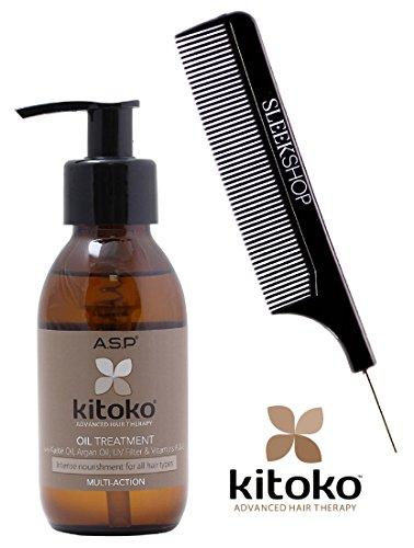 Affinage ASP KITOKO OIL TREATMENT with Karite Oil, Argan Oil, UV Filter, & Vitamins A & E (with Sleek Steel Pin Tail Comb) (9.8 oz / 290 ml)