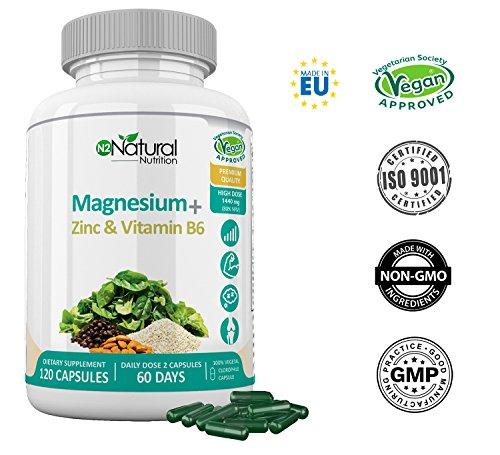 ZMA Magnesio Zinc y Vitamina B6. Suplemento Natural 100% Aumenta Niveles de Testosterona, Energía y Rendimiento Deportivo, Reduce el Cansancio, Mejora Sueño, Contribuye a Función Psicológica Normal. Ayuda a Huesos, Pelo, Uñas y Síntesis Proteica. Alta Concentración. 120 Cápsulas Clorofila. Fabricado en CE. VEGANO N2 Natural Nutrition