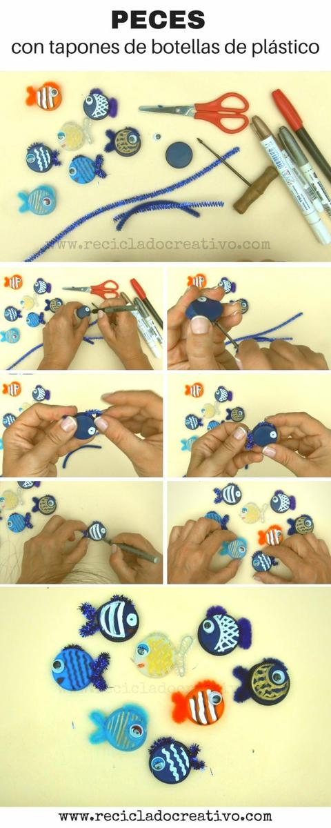 Paso a paso: peces con tapones de botellas de plástico