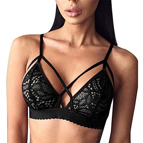 Rcool Push-up Traje de Baño - Encaje Acolchado Bra Bikini Floral de Ropa Interior Atractiva Floral Escarpada del Cordón Sujetador Inconsútil Bralette para Mujeres (XL, Negro)