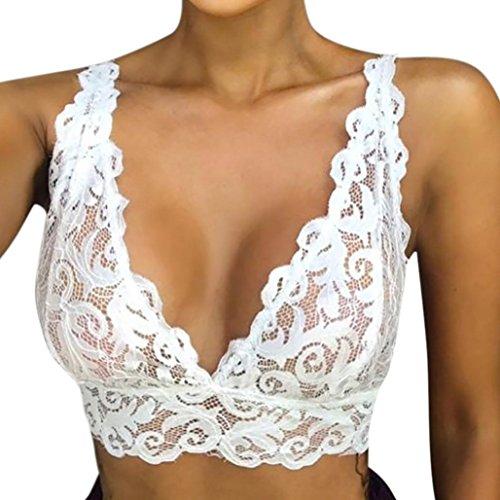 Lenceria mujer tops,Morwind sujetador bralette sostenes mujer encaje tops bralet lenceria erotica de mujer lenceria picardias ropa de dormir mujer encaje camison mujer (S, Blanco)