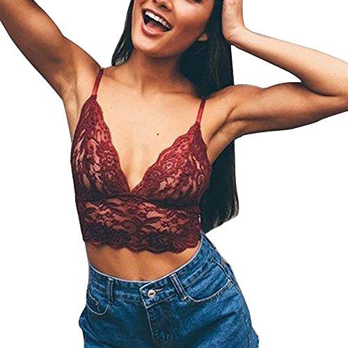 Moonuy Mujer Cordón Appliques Floral Bralette Bustier Chaleco Tanque Chaleco (rojo, S)
