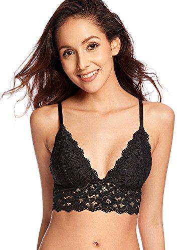 Dobreva Sujetador Triángulo de Encaje Bralette Para Mujer Negro L