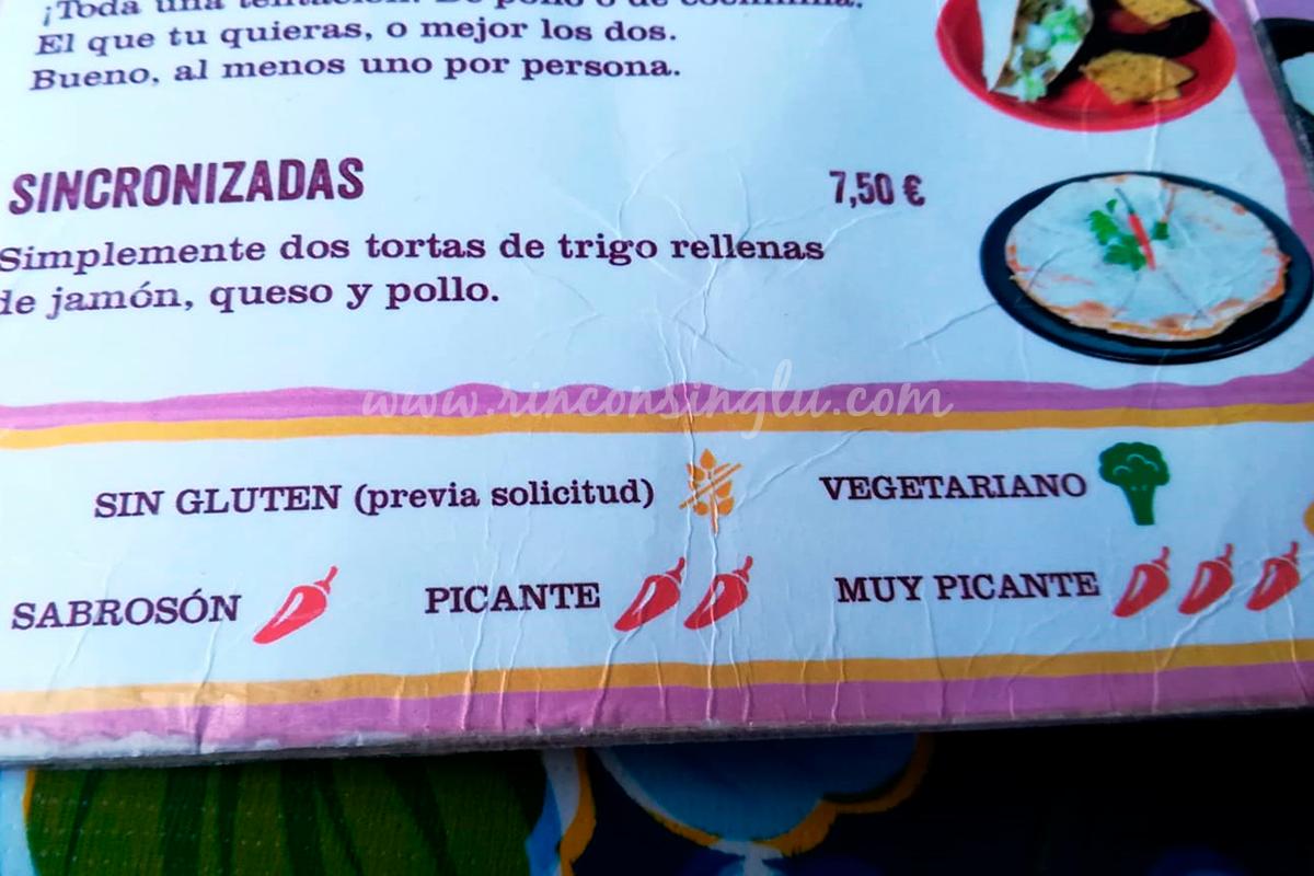 carta sin gluten cantina puerto mexico