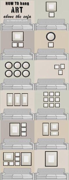 decorar el espacio sobre el sofa - como organizar cuadros sobre el sofa