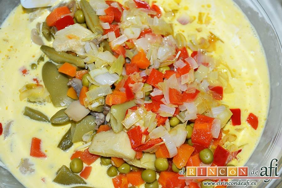 Plumcake de verduras, añadir la verdura sofrita