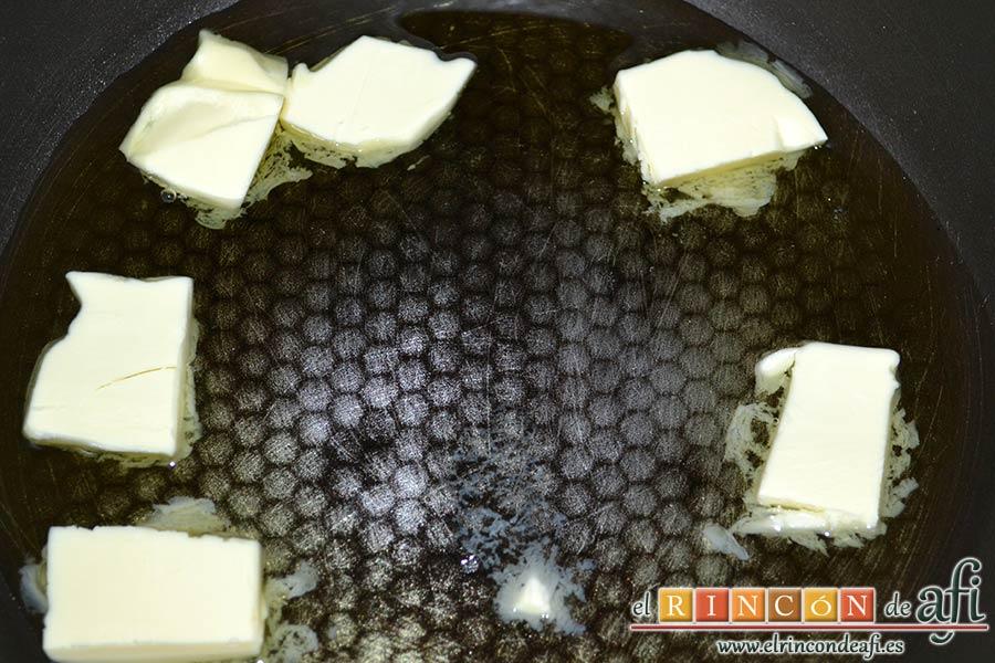 Plumcake de verduras, echar en una sartén caliente el aceite de oliva y la mantequilla