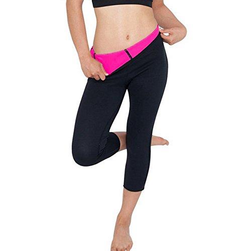 Pantalones sauna deportivo Mujer Yoga Leggings de Alta Cintura elásticos y transpirables para Running Fitness con Gran Elásticos y Seca Rápido #2 Negro & Rojo Large