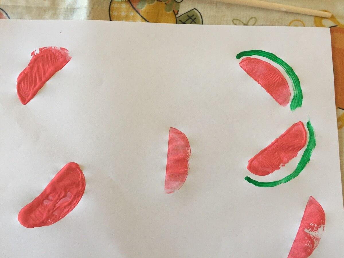 sandías con sellos de patata