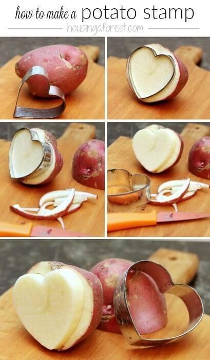 sello de patata corazón 